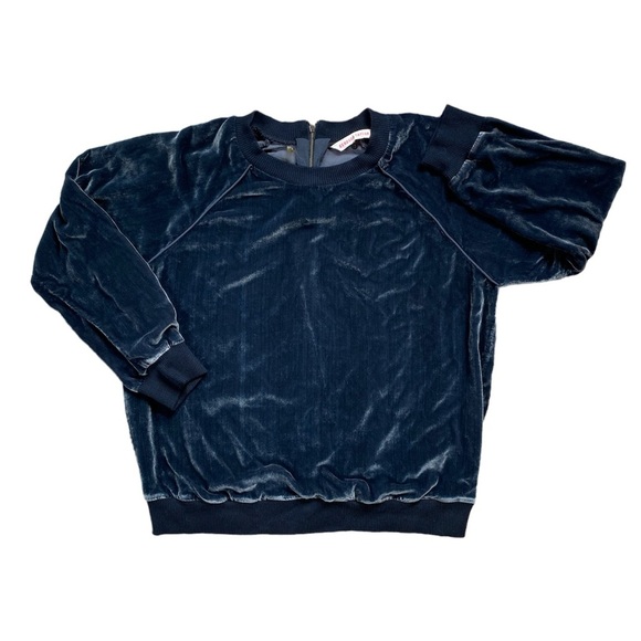 Rebecca Taylor Blue Velvet W/ Silk Piping Crewneck 5” Zip Back Top/Sweatshirt - Picture 1 of 7
